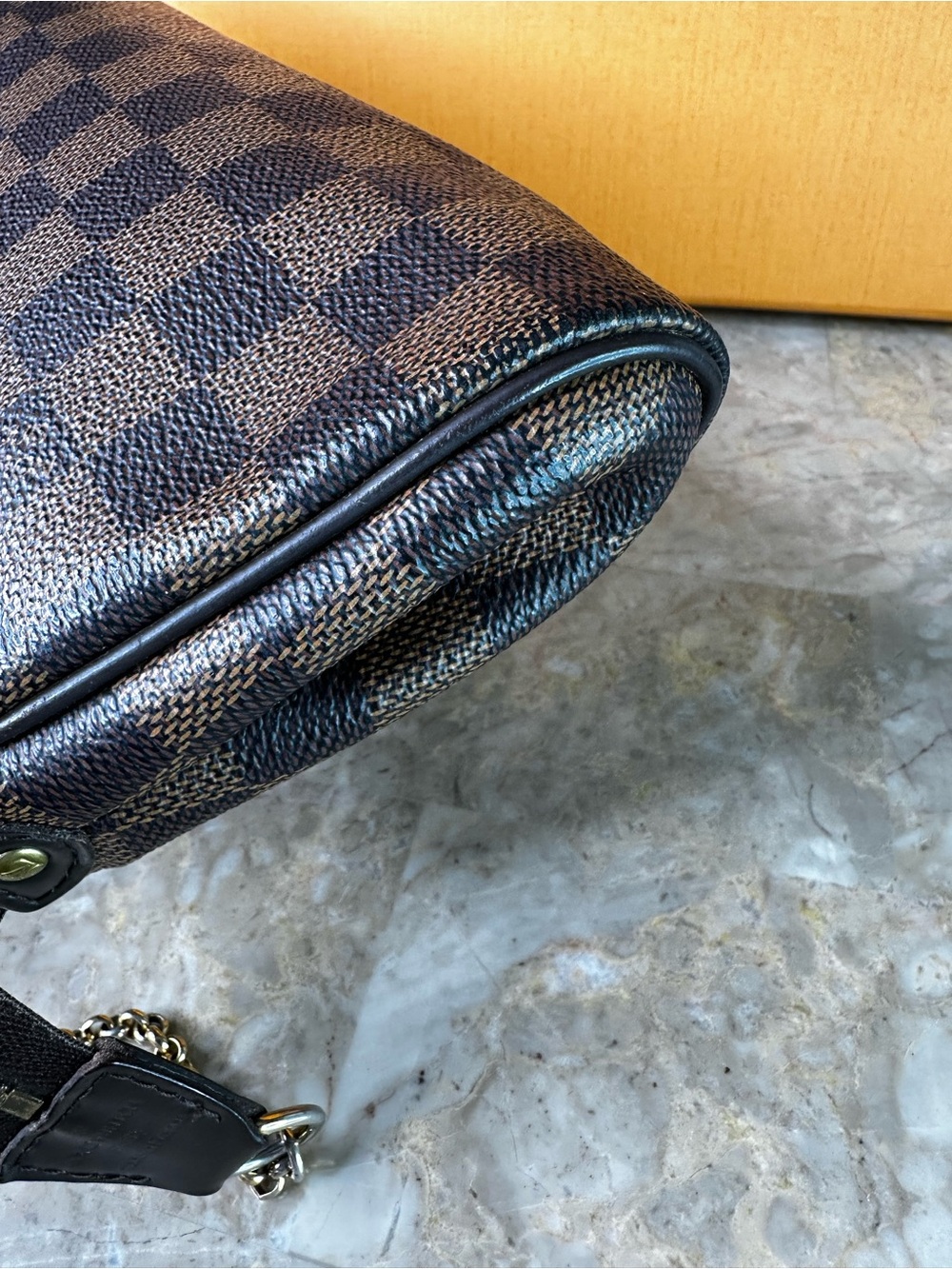 Louis Vuitton Damier Ebene Pochette with Gold Plate and Chain - Picture 7 of 9